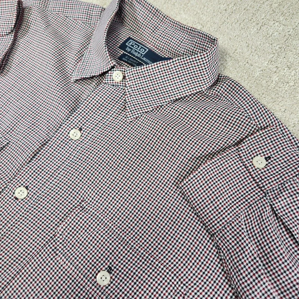 Vintage 90s Polo Ralph Lauren Gi Shirt Men XL Houndstooth Work Pockets *READ USA
